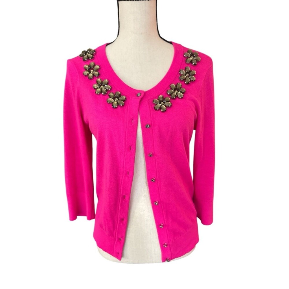 Kate Spade New York Pink Gem Floral Cardigan Sweater M Statement Piece